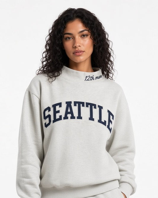 SEATTLE,12th Man Appliqué Embroidered Mockneck | Oversized Fit