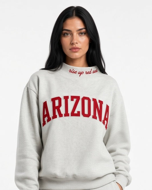 ARIZONA,Rise Up Red Sea Appliqué Embroidered Mockneck | Oversized Fit