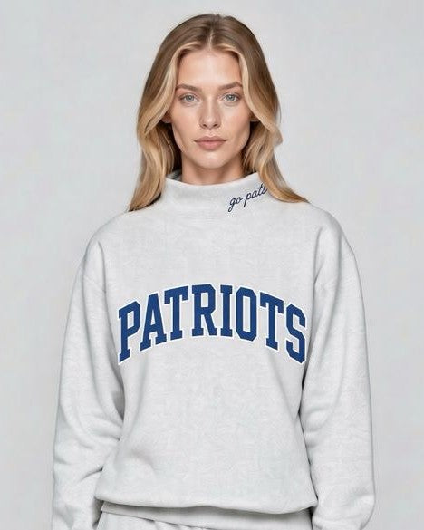 PATRIOTS,Go Pats Applique Embroidered Mockneck | Oversized Fit