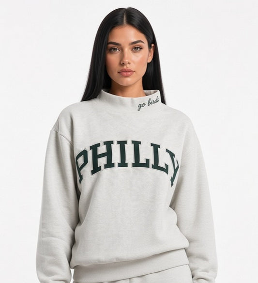 PHILLY,Go Birds Applique Embroidered Mockneck | Oversized Fit