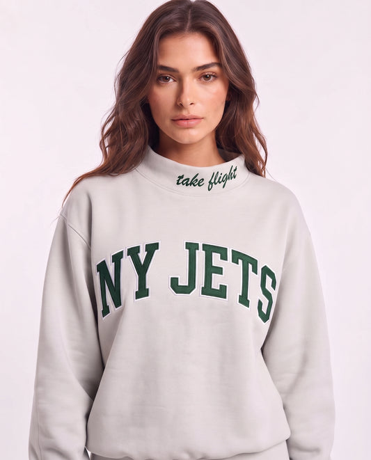NY JETS,Take Flight Appliqué Embroidered Mockneck | Oversized Fit