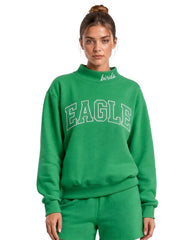 Eagle Outline Embroidery Mockneck Sweatshirt – Oversized Fit