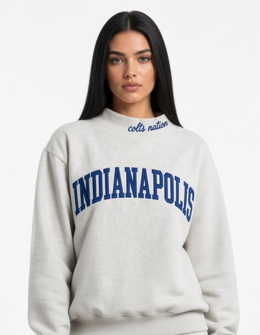 INDIANAPOLIS,Colts Nation Appliqué Embroidered Mockneck | Oversized Fit