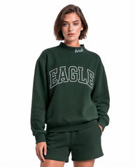 Eagle Outline Embroidery Mockneck Sweatshirt – Oversized Fit