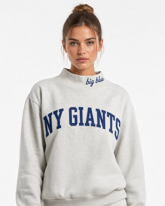 NY GIANTS,Big Blue Appliqué Embroidered Mockneck | Oversized Fit