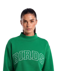 Birds Outline Embroidery Mockneck Sweatshirt – Oversized Fit