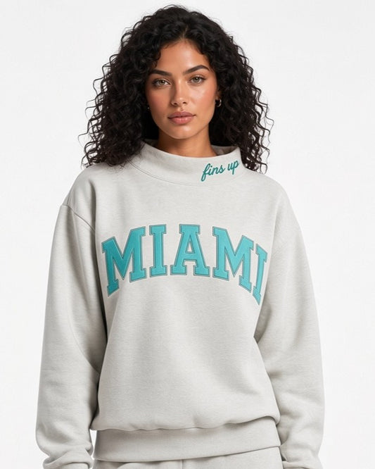 MIAMI,Fins Up Appliqué Embroidered Mockneck | Oversized Fit