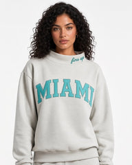 MIAMI,Fins Up Appliqué Embroidered Mockneck | Oversized Fit