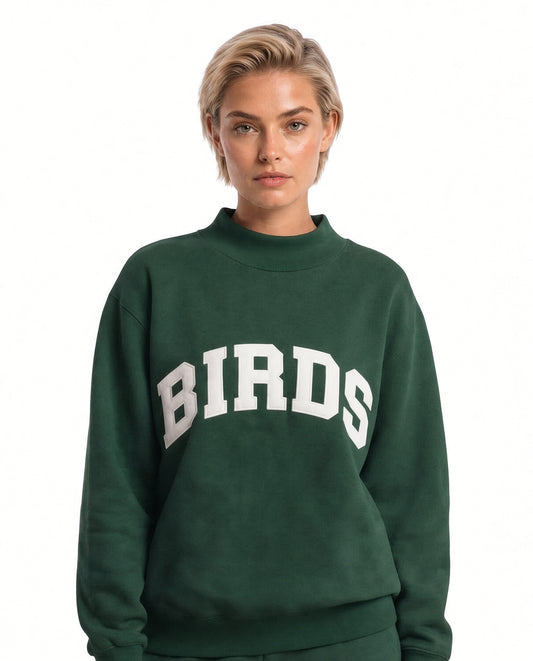 Birds Solid Embroidery Mockneck Sweatshirt – Oversized Fit