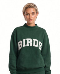 Birds Solid Embroidery Mockneck Sweatshirt – Oversized Fit