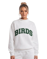 Birds Solid Embroidery Mockneck Sweatshirt – Oversized Fit