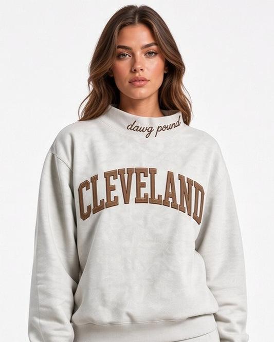 CLEVELAND,Dawg Pound Appliqué Embroidered Mockneck | Oversized Fit
