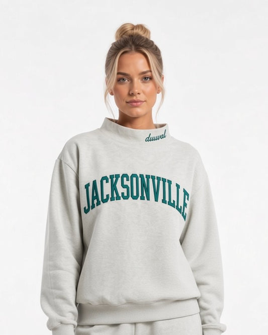 JACKSONVILLE, Duuval Appliqué Embroidered Mockneck | Oversized Fit