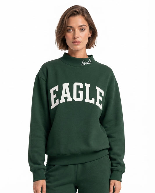 Eagle Solid Embroidery Mockneck Sweatshirt – Oversized Fit