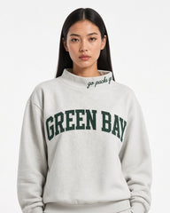 GREEN BAY,Go Pack Go Appliqué Embroidered Mockneck | Oversized Fit