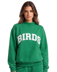 Birds Solid Embroidery Mockneck Sweatshirt – Oversized Fit