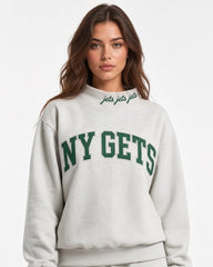 NY JETS,Jets Jets Jets Appliqué Embroidered Mockneck | Oversized Fit