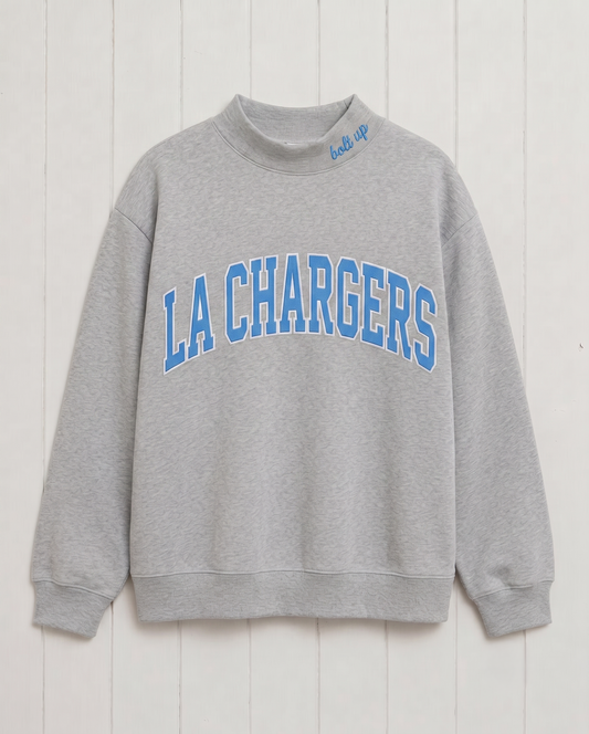 LA CHARGERS,Bolt Up Appliqué Embroidered Mockneck | Oversized Fit