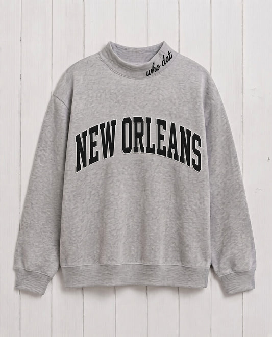 NEW ORLEANS,Who Dat Appliqué Embroidered Mockneck | Oversized Fit