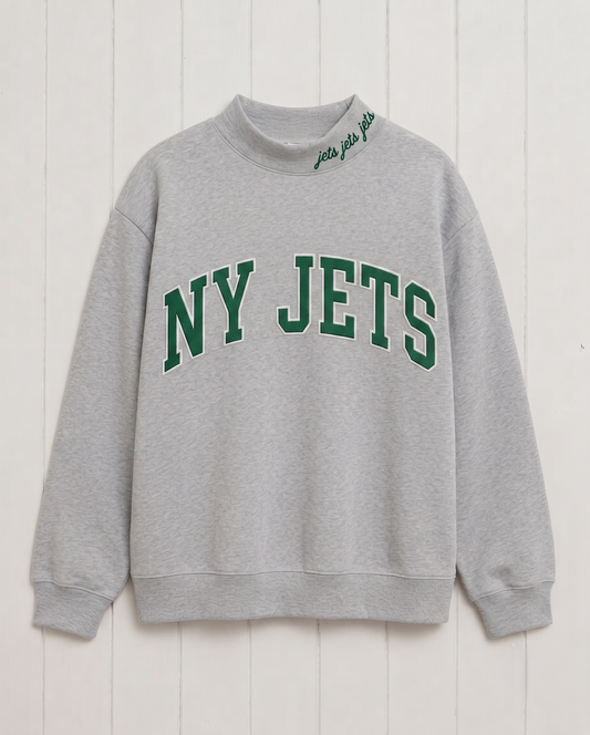 NY JETS,Jets Jets Jets Appliqué Embroidered Mockneck | Oversized Fit