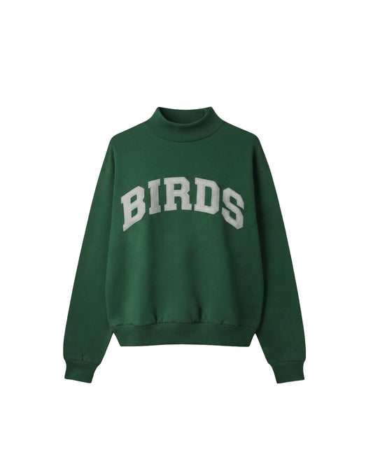 Birds Solid Embroidery Mockneck Sweatshirt – Oversized Fit