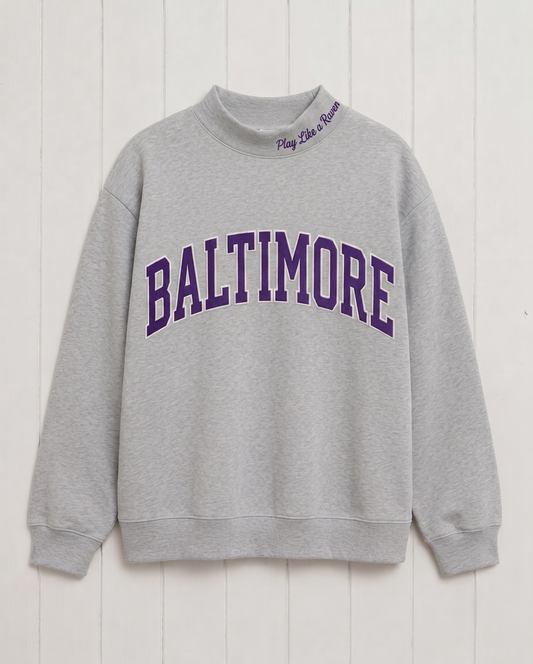 BALTIMORE,Play Like a Raven Appliqué Embroidered Mockneck | Oversized Fit
