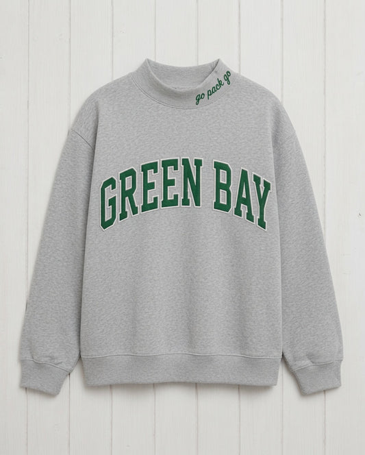 GREEN BAY,Go Pack Go Appliqué Embroidered Mockneck | Oversized Fit