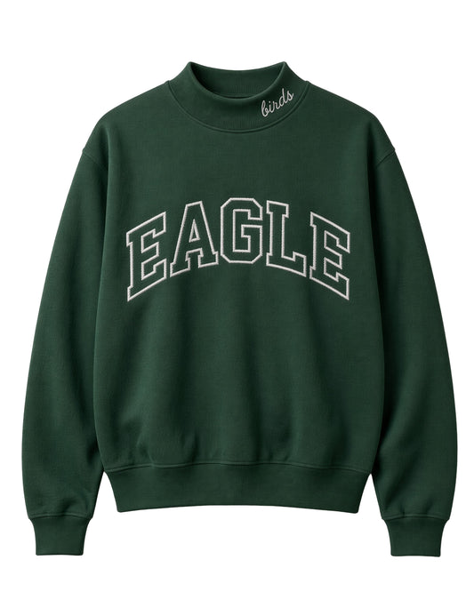Eagle Outline Embroidery Mockneck Sweatshirt – Oversized Fit