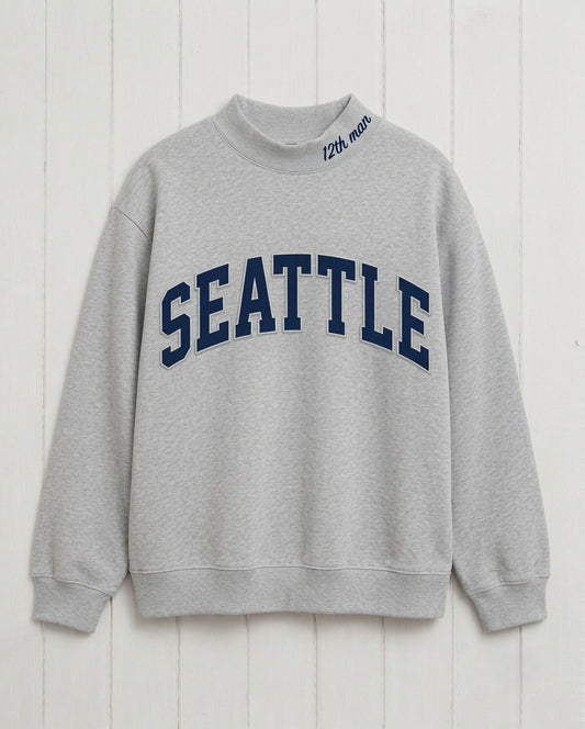 SEATTLE,12th Man Appliqué Embroidered Mockneck | Oversized Fit