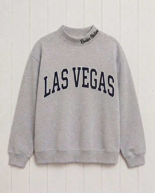 LAS VEGAS,Raider Nation Appliqué Embroidered Mockneck | Oversized Fit