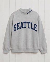 SEATTLE,Sea Hawk Appliqué Embroidered Mockneck | Oversized Fit