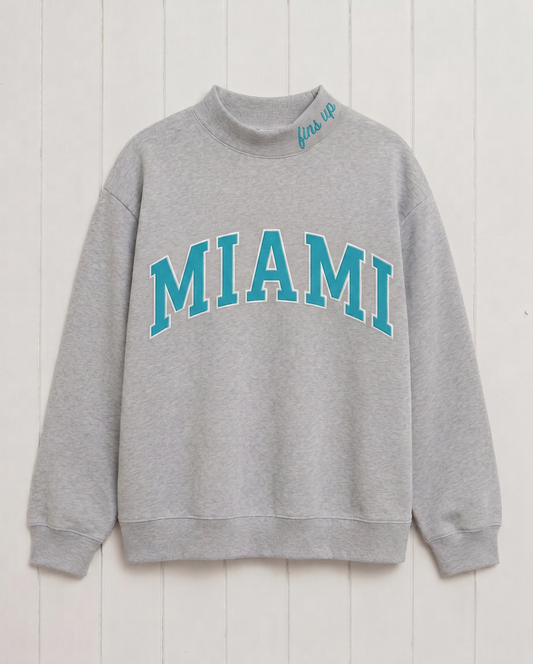 MIAMI,Fins Up Appliqué Embroidered Mockneck | Oversized Fit