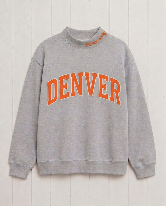DENVER,Broncos Country Appliqué Embroidered Mockneck | Oversized Fit