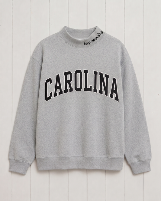 CAROLINA,Keep Pounding Appliqué Embroidered Mockneck | Oversized Fit