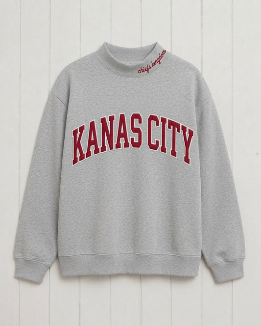 KANAS CITY,Chiefs Kingdom Appliqué Embroidered Mockneck | Oversized Fit**