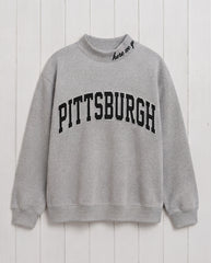 PITTSBURGH,Here We Go Applique Embroidered Mockneck | Oversized Fit