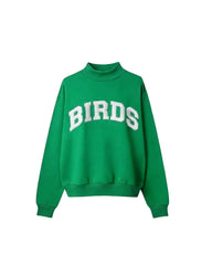 Birds Solid Embroidery Mockneck Sweatshirt – Oversized Fit
