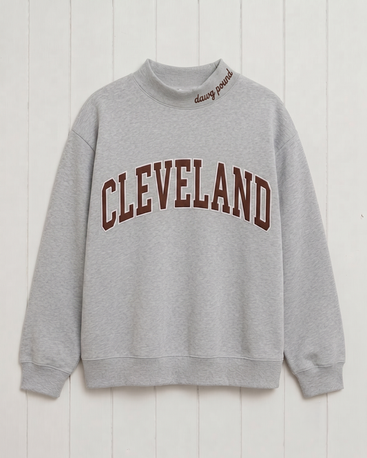 CLEVELAND,Dawg Pound Appliqué Embroidered Mockneck | Oversized Fit