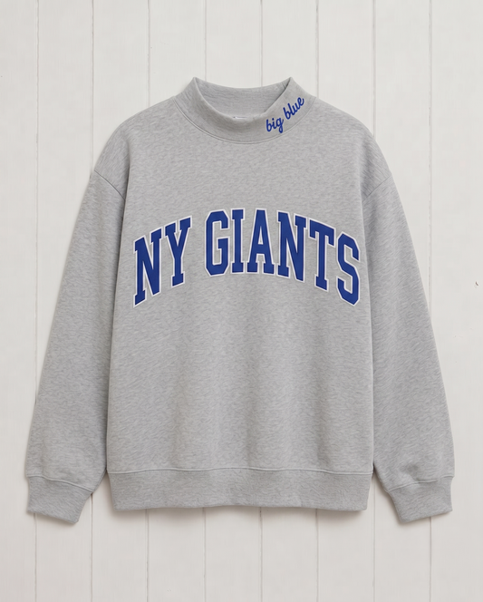NY GIANTS,Big Blue Appliqué Embroidered Mockneck | Oversized Fit