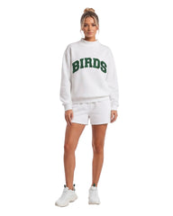 Birds Solid Embroidery Mockneck Sweatshirt – Oversized Fit