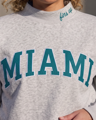 MIAMI,Fins Up Appliqué Embroidered Mockneck | Oversized Fit