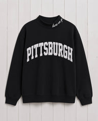 PITTSBURGH,Here We Go Applique Embroidered Mockneck | Oversized Fit