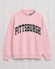 PITTSBURGH,Here We Go Applique Embroidered Mockneck | Oversized Fit