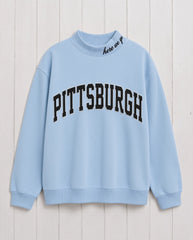 PITTSBURGH,Here We Go Applique Embroidered Mockneck | Oversized Fit