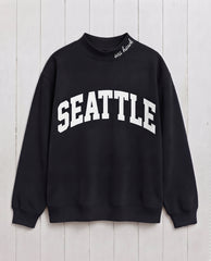 SEATTLE,Sea Hawk Appliqué Embroidered Mockneck | Oversized Fit