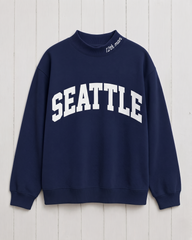 SEATTLE,12th Man Appliqué Embroidered Mockneck | Oversized Fit
