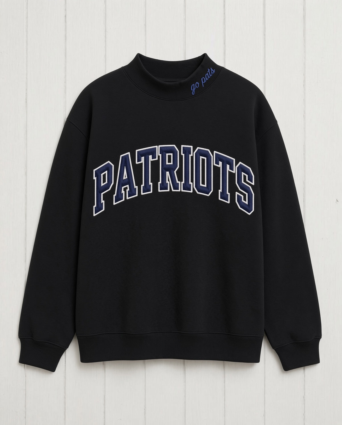 PATRIOTS,Go Pats Applique Embroidered Mockneck | Oversized Fit
