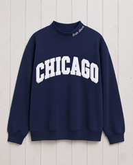 CHICAGO,Bear Down Applique Embroidered Mockneck | Oversized Fit
