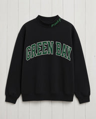 GREEN BAY,Go Pack Go Appliqué Embroidered Mockneck | Oversized Fit