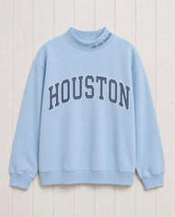 HOUSTON,We Are Texans Appliqué Embroidered Mockneck | Oversized Fit
